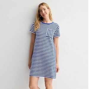NWOT Sonoma Blue & White Striped Towel Terry T shirt Dress, petite M, cover-up